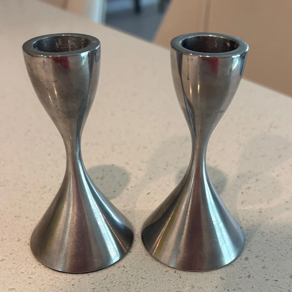 Vintage Hourglass Stainless Steel Candle Holders - Pair - Picture 2 of 13